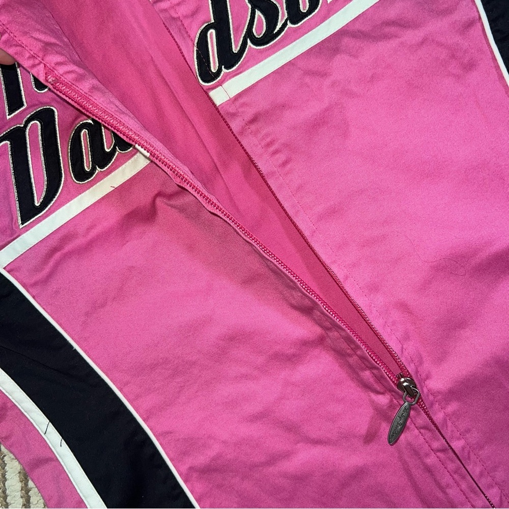 Harley-Davidson Women’s Pink Black Zip Front Mechanic Garage Shirt Size Medium - Picture 8 of 11